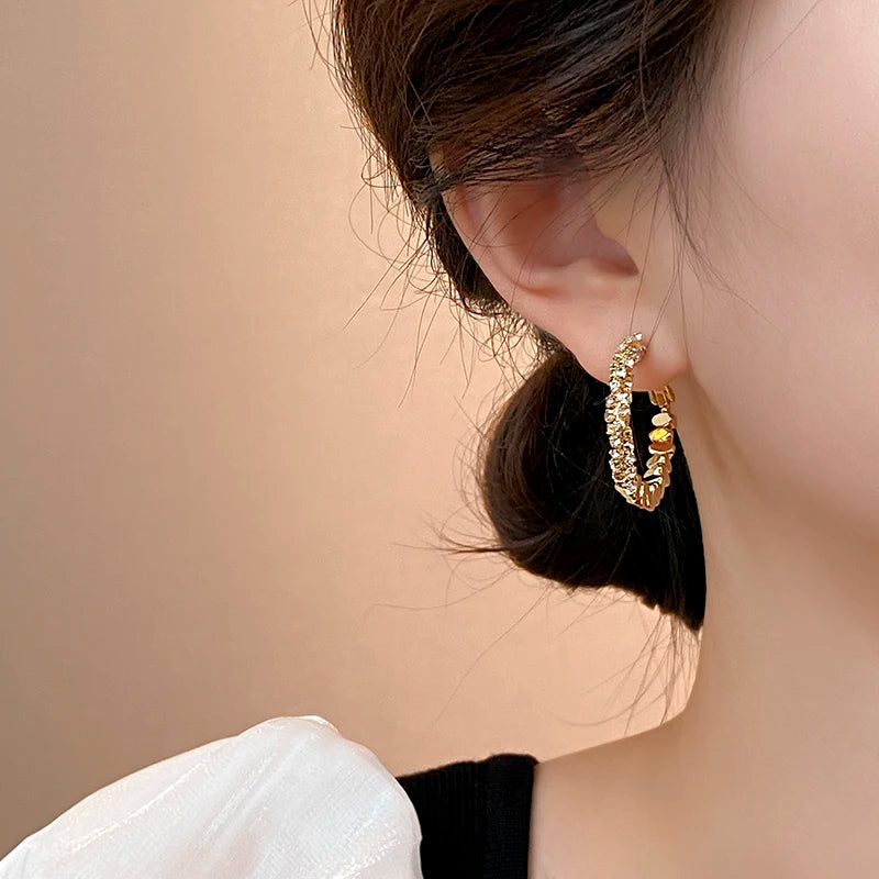 Light Luxury Design Metal Bean Splice Zircon Inlaid Hoop Earrings for 2025 New Fashion Jewelry Women's Exquisite Ear Accessories