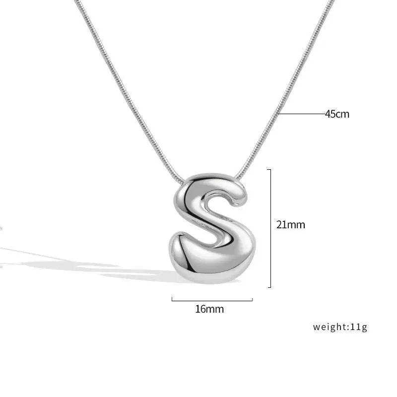 925 Sterling Silver Initial Necklace – Elegant Balloon Letter Gift for Her