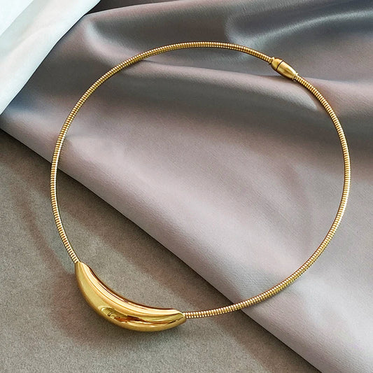 French Retro Design Metal Tube Snake Bone Chain Collar For Women‘s Exaggerated Stainless steel Necklace Girls' Colorless Jewelry