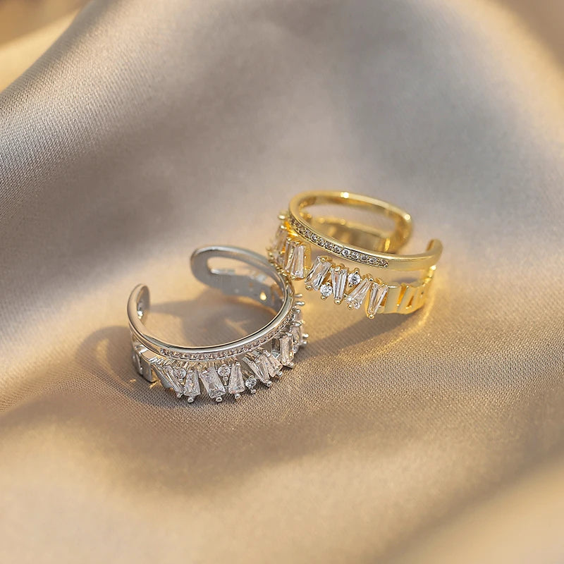 Luxury Zircon Gold Double Open Ring