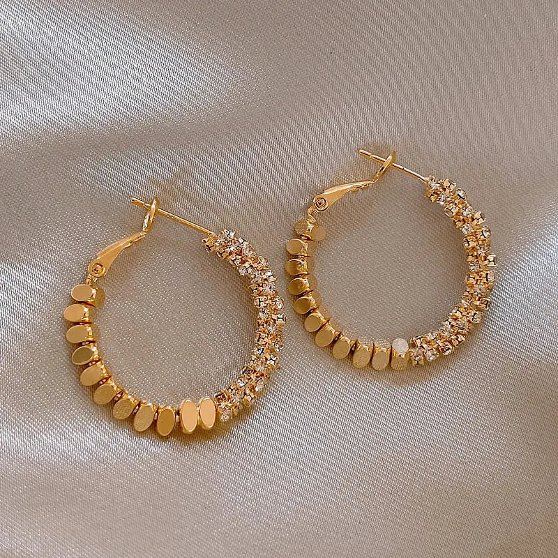 Light Luxury Design Metal Bean Splice Zircon Inlaid Hoop Earrings for 2025 New Fashion Jewelry Women's Exquisite Ear Accessories