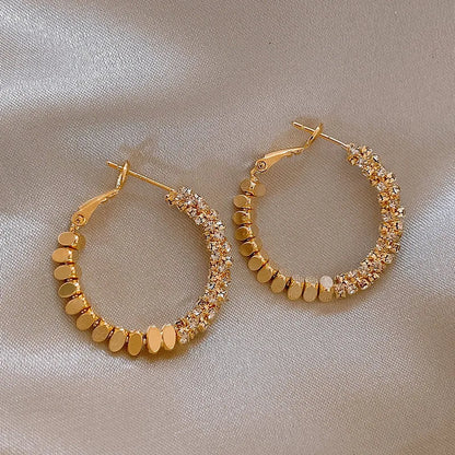 Light Luxury Design Metal Bean Splice Zircon Inlaid Hoop Earrings for 2025 New Fashion Jewelry Women's Exquisite Ear Accessories