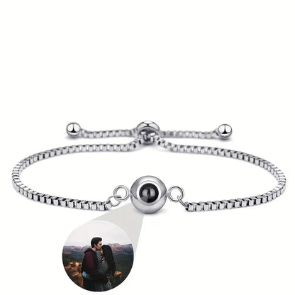 Custom Photo Projection Bracelet - Personalized Picture Chain Bracelet, Hidden Image Adjustable Box Chain Charm, Unique Gift