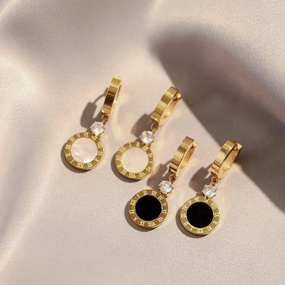 2025 Classic Stainless steel Roman Digital Round Pendant Earrings Korean Fashion Jewelry For Women's Temperament Accessories