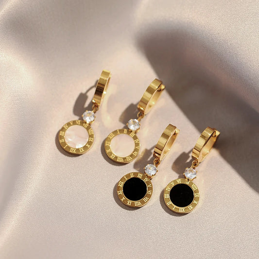 2025 Classic Stainless steel Roman Digital Round Pendant Earrings Korean Fashion Jewelry For Women's Temperament Accessories