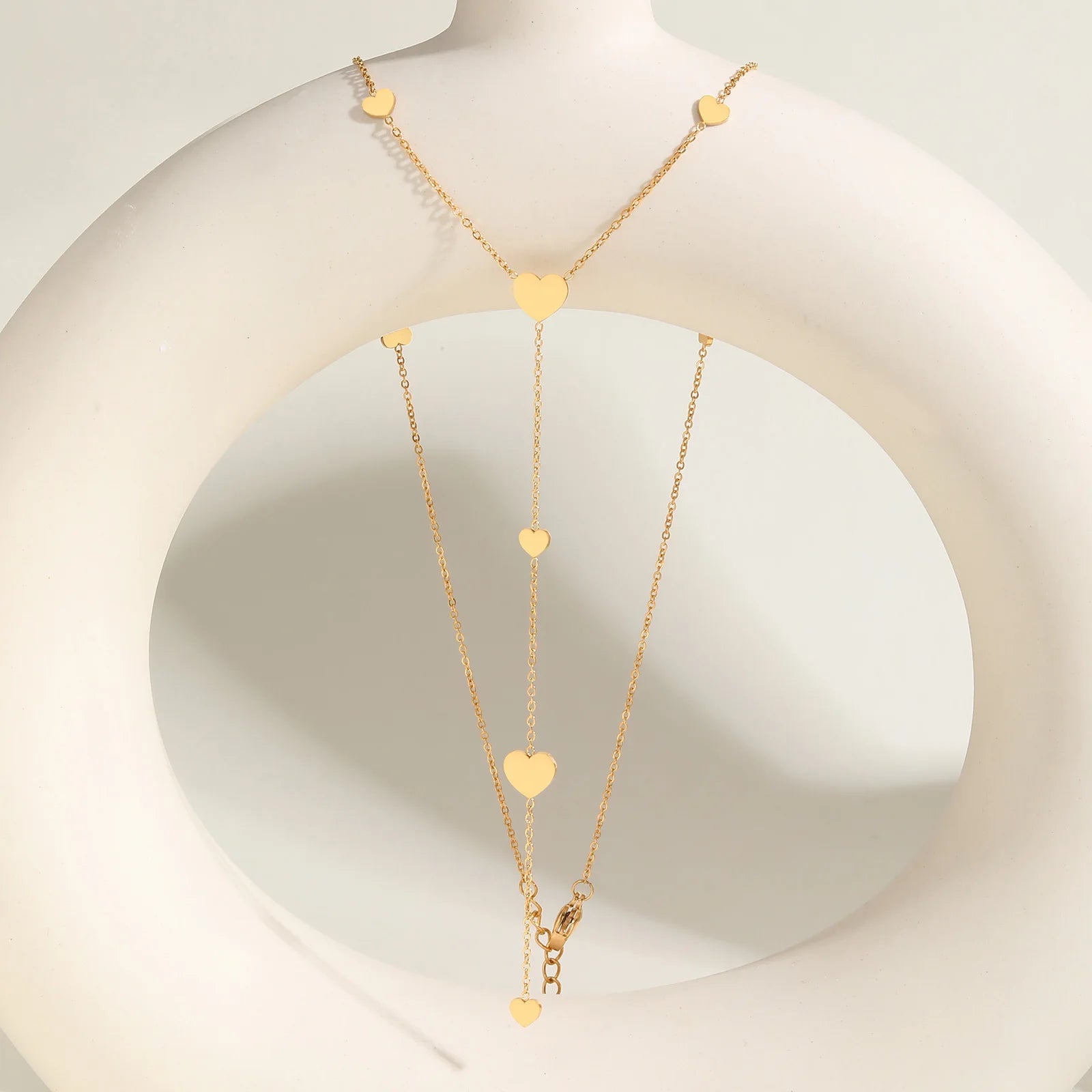 Heart Drop Lariat Chain Necklace For Women, Y Shape Long Chain Stainlss Steel 18K Gold Color  Layered Jewelry