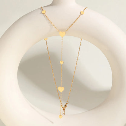 Heart Drop Lariat Chain Necklace For Women, Y Shape Long Chain Stainlss Steel 18K Gold Color  Layered Jewelry