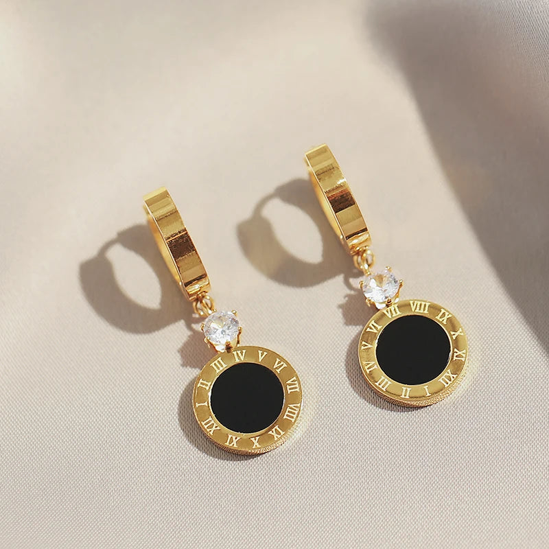 2025 Classic Stainless steel Roman Digital Round Pendant Earrings Korean Fashion Jewelry For Women's Temperament Accessories