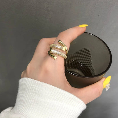 Micro-Set Zircon Cross Open Ring