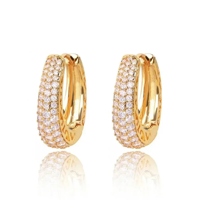 Zircon Inlaid Golden Hoop Earrings