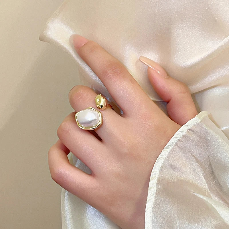 Baroque Pearl Geometric Open Ring