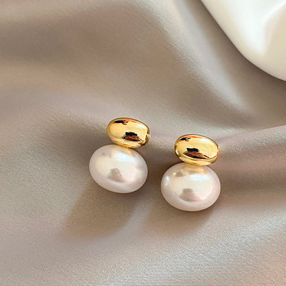French Elegant Gold Pearl Drop Earrings