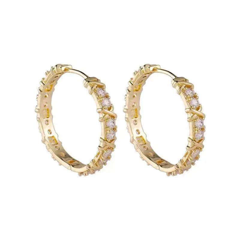 Korean Fashion Simple Zircon X Metal Hoop Earrings For Woman 2025 Neo Gothic Girls' Luxury Jewelry Wedding Party Set Accessories