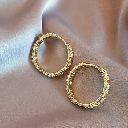 Korean Fashion Simple Zircon X Metal Hoop Earrings For Woman 2025 Neo Gothic Girls' Luxury Jewelry Wedding Party Set Accessories