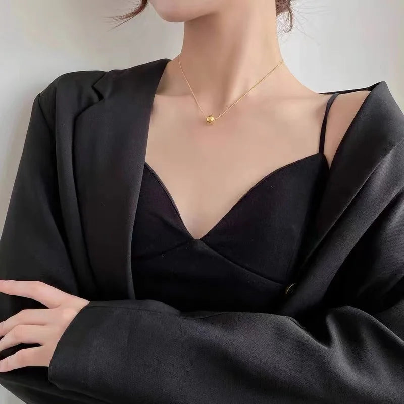Klassische einfache Kugelanhänger Titanstahl kurze Halskette für Frau koreanischen Modeschmuck Mädchen Zubehör Schlüsselbeinkette
