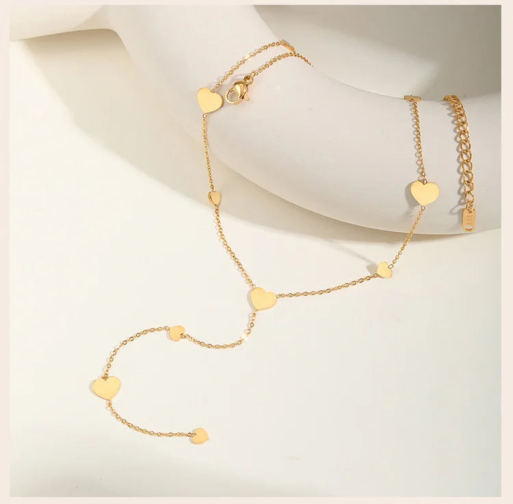 Heart Drop Lariat Chain Necklace For Women, Y Shape Long Chain Stainlss Steel 18K Gold Color  Layered Jewelry