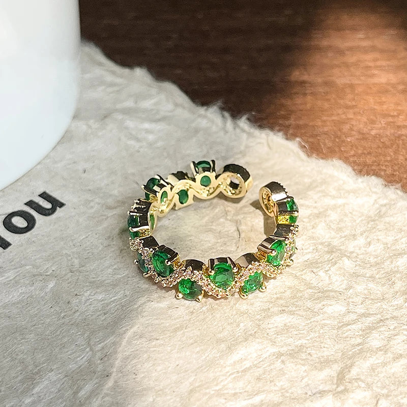 French Vintage Green Zircon Open Ring