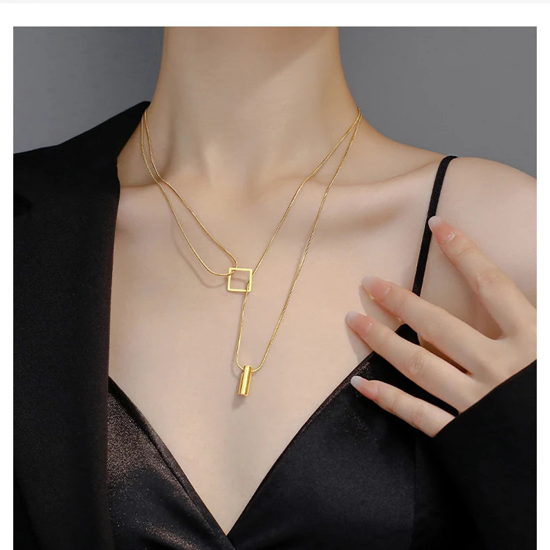 Stainless steel Gold Color Overlay Double-Layer Necklace 2025 New Women's Fashion Jewelry Party Girls' Fadeless Accessories Gift