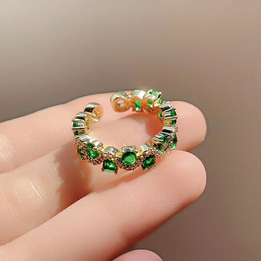 French Vintage Green Zircon Open Ring