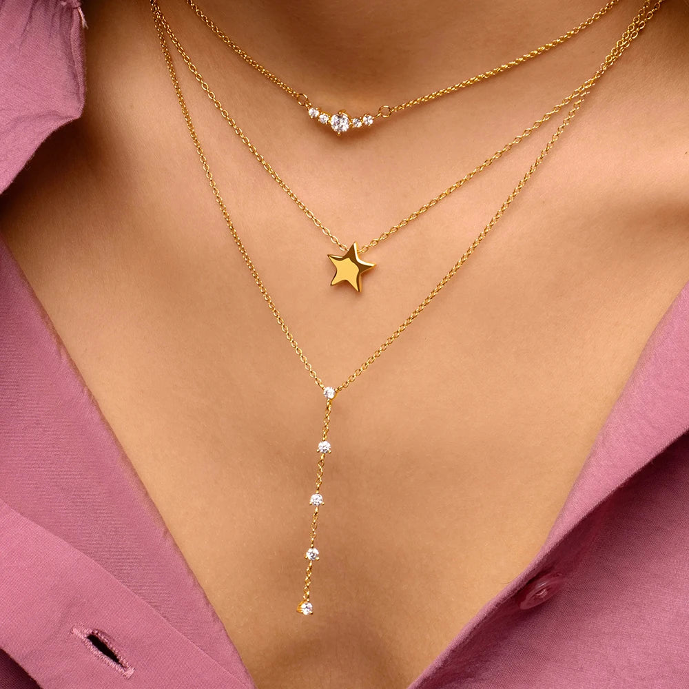 Aide 925 Sterling Silver Unique Sparkling Clear Zircon Rivet Spike Charm Necklaces For Women Rock Punk Jewelry Stackable Choker