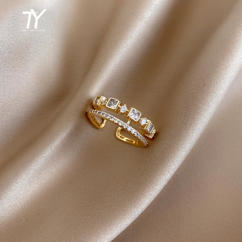 Luxury Zircon Gold Double Open Ring