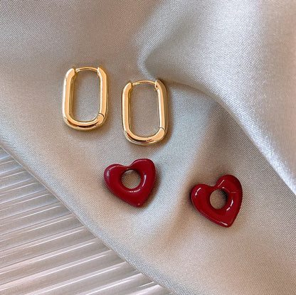 French Retro Romantic Wine Red Heart Pendant Earrings For Women Wedding Party Girls Fashion Jewelry Christmas Gift Accessories