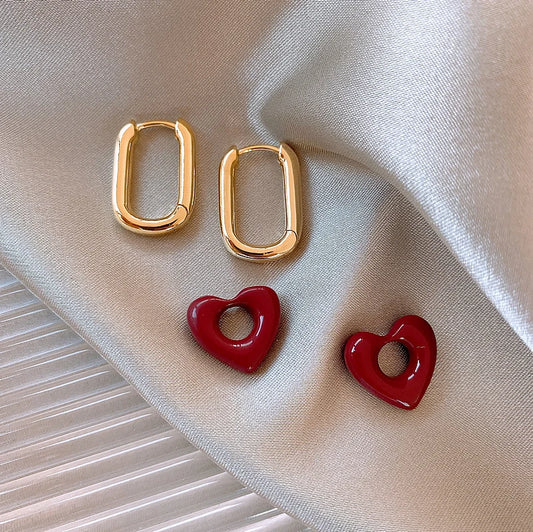French Retro Romantic Wine Red Heart Pendant Earrings For Women Wedding Party Girls Fashion Jewelry Christmas Gift Accessories