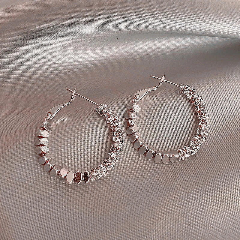 Light Luxury Design Metal Bean Splice Zircon Inlaid Hoop Earrings for 2025 New Fashion Jewelry Women's Exquisite Ear Accessories