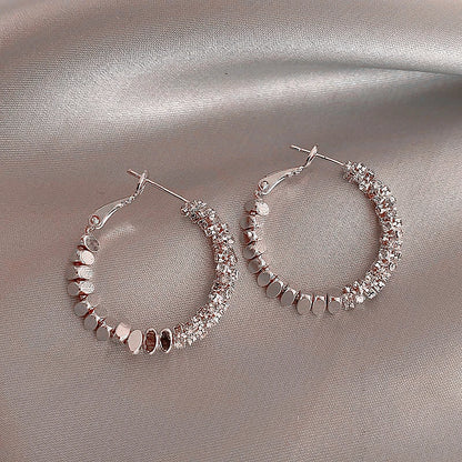 Light Luxury Design Metal Bean Splice Zircon Inlaid Hoop Earrings for 2025 New Fashion Jewelry Women's Exquisite Ear Accessories