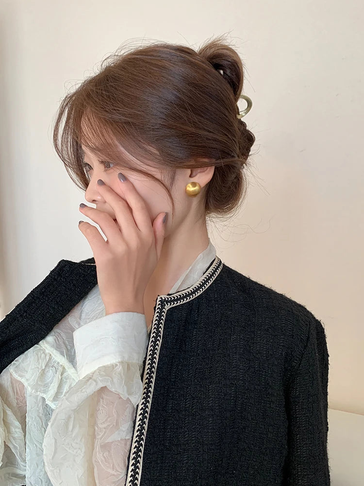 Luxurious Simple Design Brushed Frosted Metal Semicircle Earrings 2025 New Jewelry For Women Christmas Party Fashion Accessories