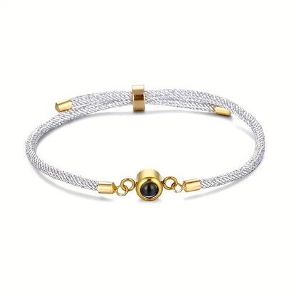 Custom Photo Bracelet Stainless Steel Round Pendant Personalized Projection Wowen Rope Bracelet Unisex Custom Memorial Jewelry