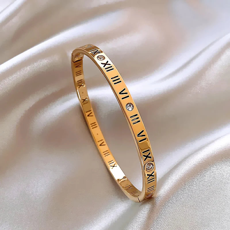 2025 Classic Design Roman Numerals Stainless steel Gold Color Charm Bracelet Korean Fashion Jewelry Luxury Accessories For Women