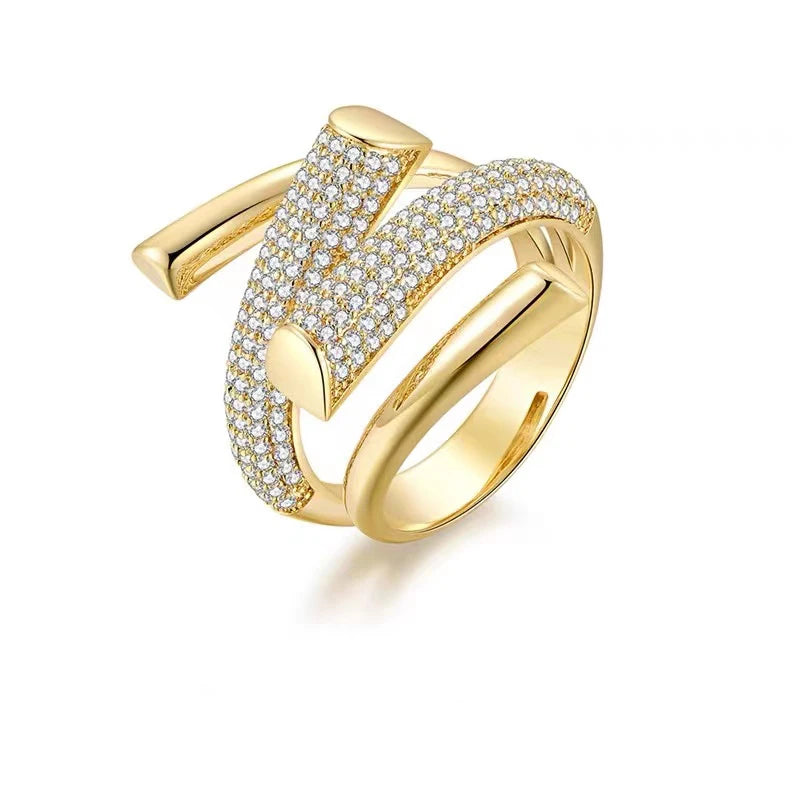 2025 New European and American Design Micro Setting Zircon Metal Cross Opening Rings For Women's Gothic Girls' Luxury Jewelry