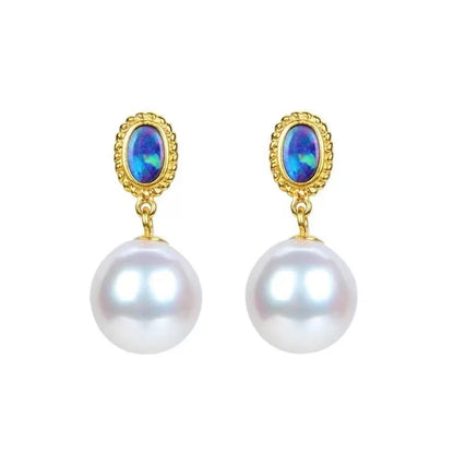 2024 Neues Design Französische elegante blaue Emaille-Perlenanhänger-Ohrringe für Damen oder Mädchen, Modeschmuck, Party-Luxus-Accessoires