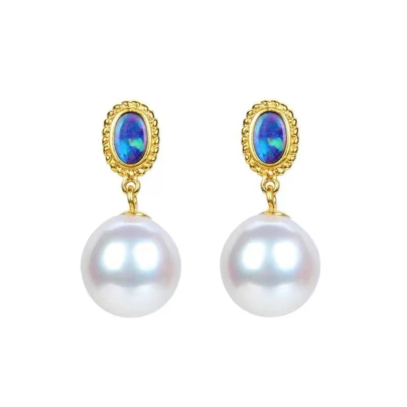 2024 New Design French Elegant Blue Enamel Pearl Pendant Earrings for Women's or Gilr‘s Fashion Jewelry Party Luxury Accessories