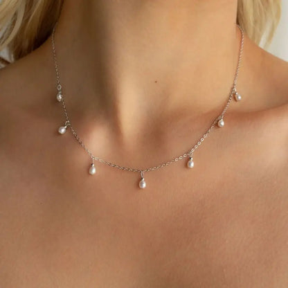 eManco Stainless Steel Simulated Pearl Pendant Necklace Clasp Chain Fine Chain Party Gift