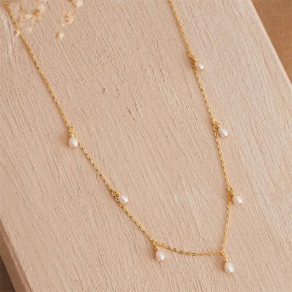 eManco Stainless Steel Simulated Pearl Pendant Necklace Clasp Chain Fine Chain Party Gift