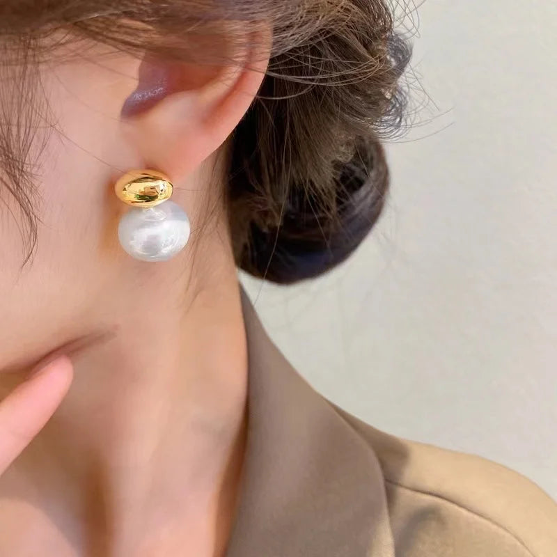 French Elegant Gold Pearl Drop Earrings