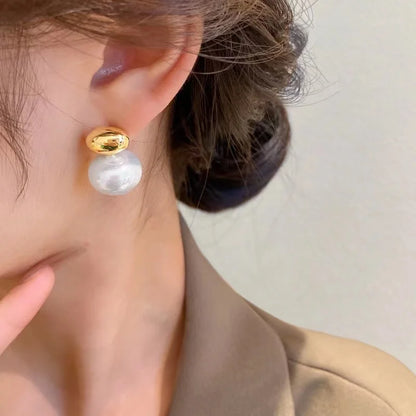 French Elegant Gold Pearl Drop Earrings