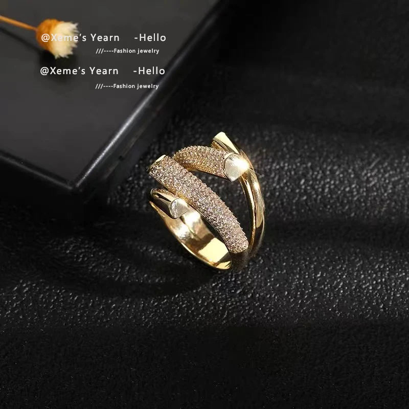 Micro-Set Zircon Cross Open Ring