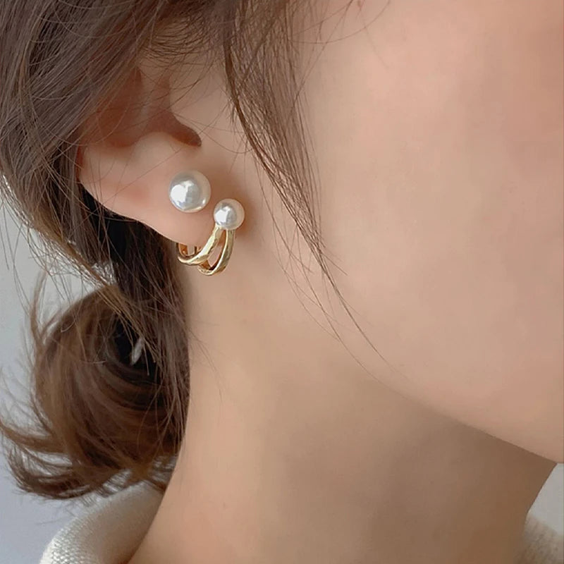 2025 New Retro Light Luxury Pearl Stud Earrings Korean Simple Jewelry Christmas Party Girl's Temperament Accessories For Woman