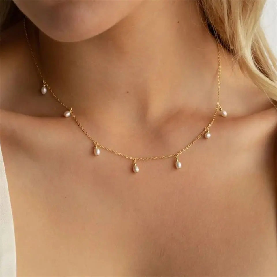 eManco Stainless Steel Simulated Pearl Pendant Necklace Clasp Chain Fine Chain Party Gift
