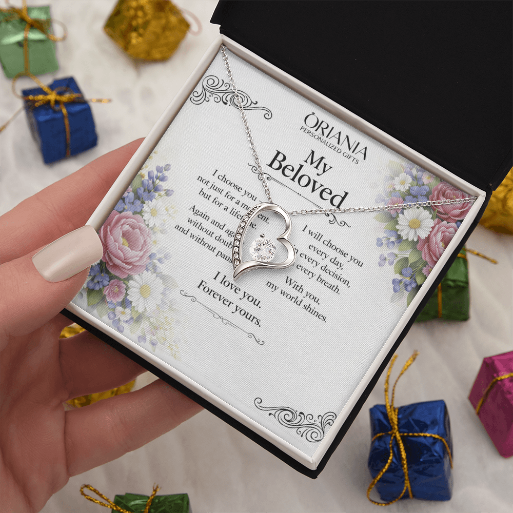 Oriania – My Beloved Necklace | 14K White Gold Finish Romantic Gift for Wife or Girlfriend